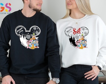 Personalized Disney Mickey & Minnie Couple Sweatshirt, Wife Husband Name Sweater, Matching Disneyland Trip Gift