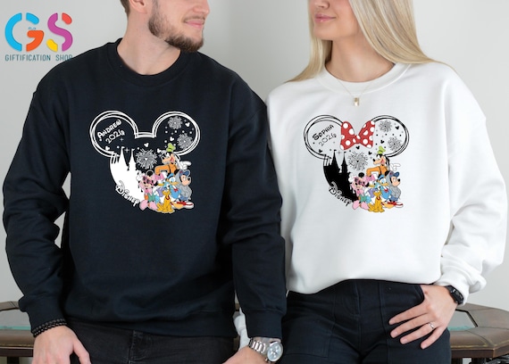 Personalized Disney Mickey & Minnie Couple Sweatshirt, Wife Husband Name Sweater, Matching Disneyland Trip Gift