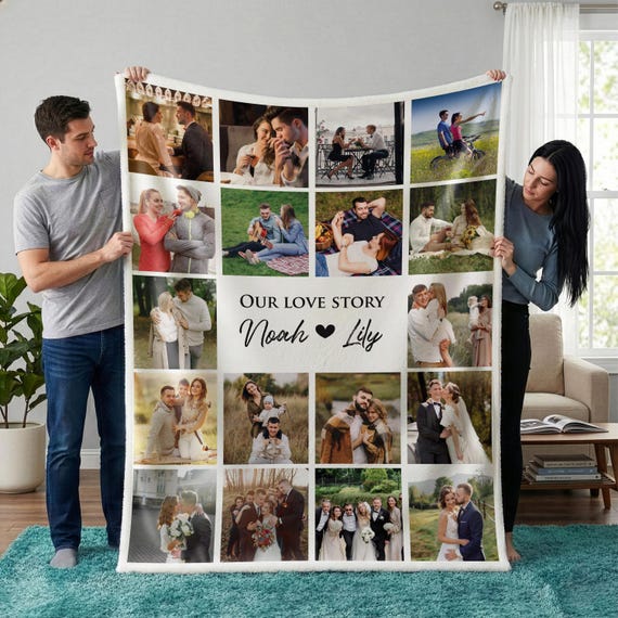 Custom Photo Couple Sherpa Blanket, Personalized Anniversary Gift, Memorial Keepsake