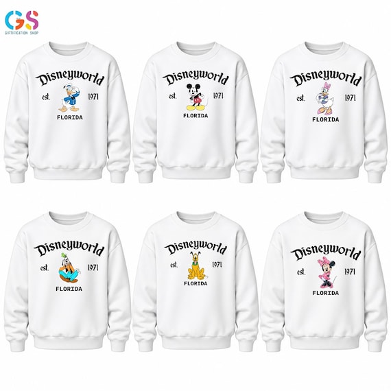 Custom Disneyworld Est 1971 Florida Sweatshirt, Family Matching Gift, Mickey Minnie Donald Daisy Goofy Pluto Shirt