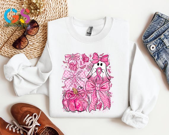 Breast Cancer Pink Pumpkin Sweatshirt, Breast Cancer Pink Coquette Bow Sweater, Breast Cancer Awareness Gift, We Wear Pink Sweater
