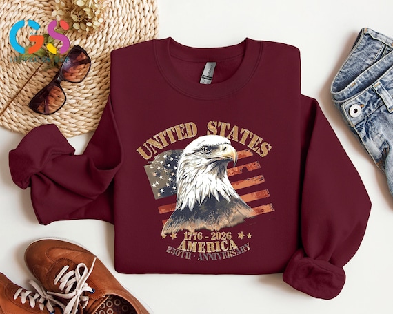 USA 250th Anniversary America Sweatshirt, Patriotic Eagle Sweater, Military Veteran Gift, Patriot Day Clothes