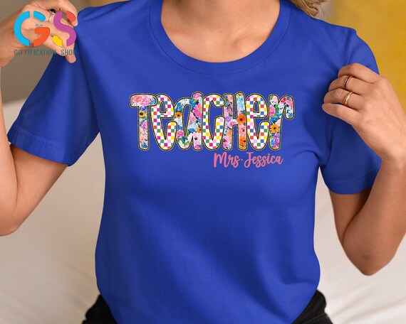 Custom Retro Floral Teacher Shirt, Personalized Teacher Shirt, Preppy Teacher Shirt, Teacher Appreciation Shirt, Spring Boho Wildflowers Tee