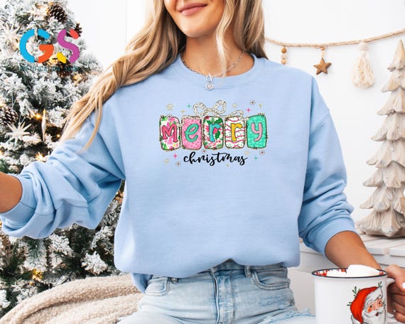 Preppy Merry Christmas Sweatshirt, Christmas Girly Coquette Bow Sweater, Holiday Gift