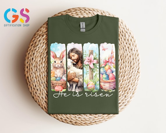 Retro He Is Risen Shirt, Vintage Easter Shirt, Retro Style Easter Shirt, Floral Easter T-Shirt, Easter Bunny Tee Shirt, Easter Cross Shirt
