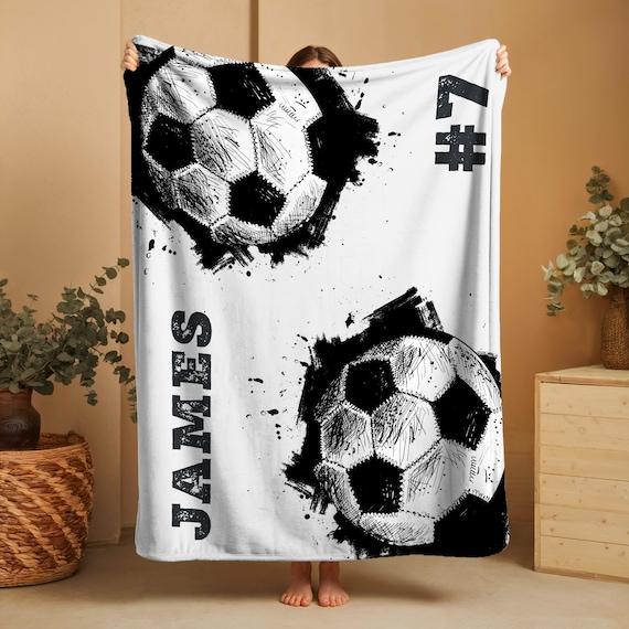 Personalized Football Minky Sherpa Blanket, Custom Name Number Sports Fleece, Kids Team Gift