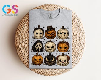 Horror Movie Pumpkins Tshirt, Halloween Sweatshirt, Scary Face Tee, Spooky Season Tee