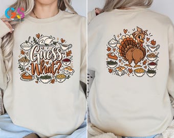 Custom Guess What Thanksgiving Sweatshirt, Funny Turkey Butt Graphic Shirt, Matching Couple Fall Tee