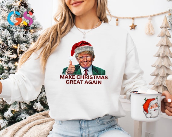 Trump Christmas Sweatshirt, Funny Trump Sweater, Republican Holiday Hoodie, Santa Hat Trump Sweatshirt, Gift for Trump Lovers