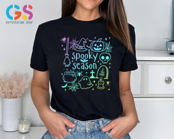 Neon Color Spooky Season Tshirt, Funny Halloween Shirt, Ghost and Pumpkin Shirt, Halloween Costume Shirt, Cute Halloween Gift for Family