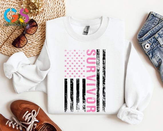 Breas Cancer USA Flag Sweatshirt, Survivor Cancer Sweater, Breast Cancer Awareness Sweatshirt, Breast Cancer Gift, Cancer Warrior Sweater