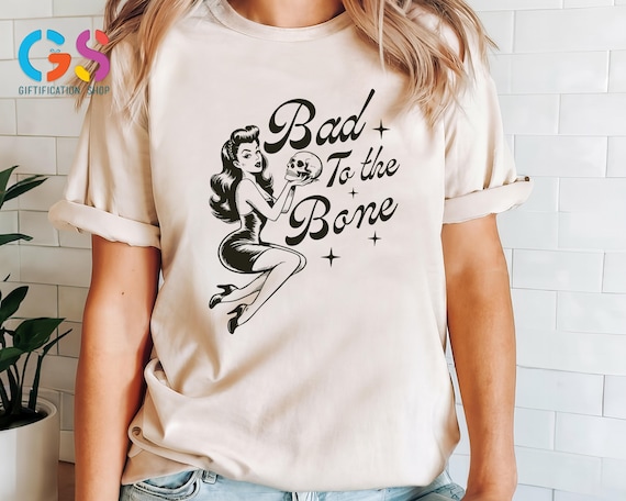 Bad to the Bone Shirt, Halloween Skull Shirt, Halloween Shirt for Women, Halloween Skeleton Shirt, Halloween Witchy Shirt, Spooky Season Tee