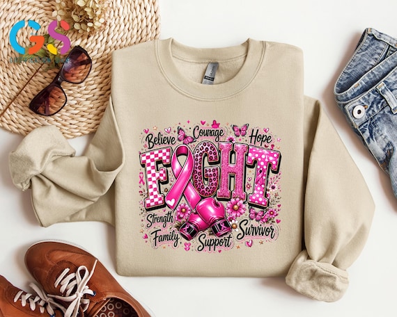 Fight Breast Cancer Sweatshirt, Pink Ribbon Boxing Gloves Shirt, Cancer Support Squad Tee, Survivor Awareness Gift