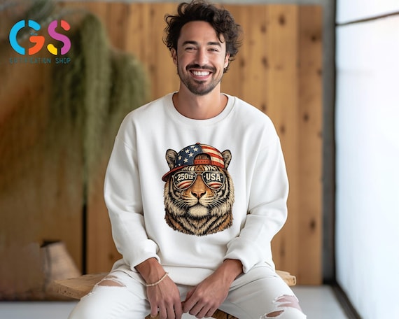 250th Years Anniversary Big Cat Mens Sweatshirt, Wild Life Animal Lover Sweater, Patriotic Safari Clothing