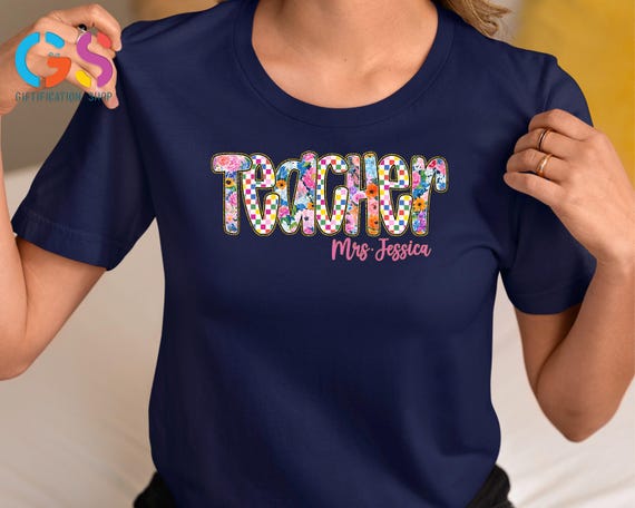 Custom Name Retro Floral Teacher Shirt, Personalized Teacher Shirt, Preppy Teacher Shirt, Teacher Appreciation Shirt,Spring  Wildflowers Tee
