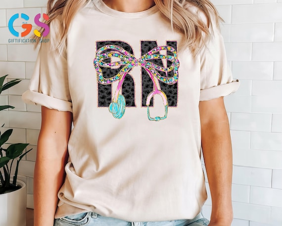 Floral Coquette RN Nurse Bow Tshirt, Flower Nurse Shirt, Stethoscope RN Shirt, School Nurse Shirt, Nursing Student Gift, Gift for Nurse