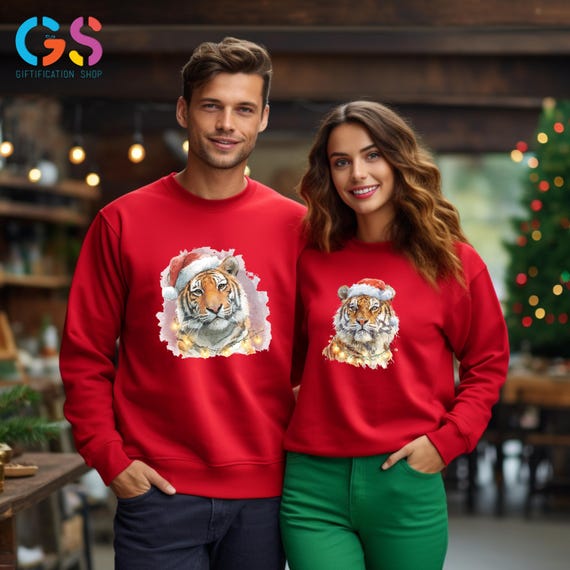 Chinese Cat Christmas Sweatshirt, Santa Big Cat Sweater, Safari Animal Lover Apparel, Wild Life Xmas Holiday Clothing