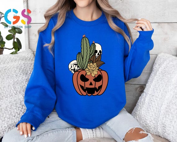 Go Fall on a Cactus and Pumpkin Sweatshirt,Western Halloween Sweater, Country Spooky Sweatshirt, Halloween Skull Sweater, Halloween Gift
