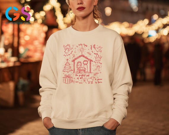 Christian Christmas Sweatshirt, Xmas Baby Jesus Sweater, Nativity Scene Hoodie, Merry Xmas Holiday Clothing