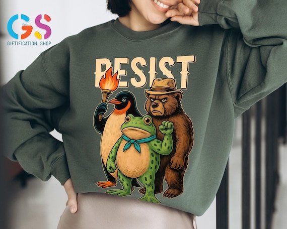 Resist Frog Bear Penguin Sweatshirt, Portland Protest Hoodie, Trump Political Sweater, Anti-Fascism Feminist Clothing