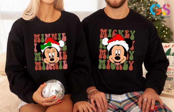 Mickey Minnie Christmas Sweatshirt, Disney Christmas Sweater, Christmas Gift for Couple, Holiday Hoodie, Christmas Matching Sweater