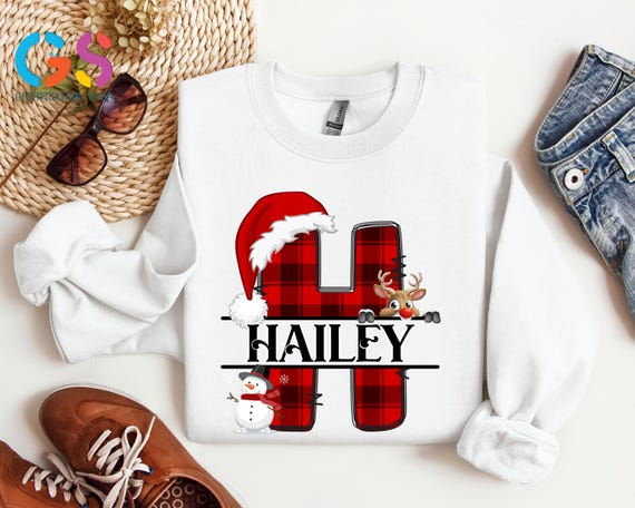 Custom Christmas Name Sweatshirt, Snowman Reindeer Letter Hoodie, Personalized Xmas Gift