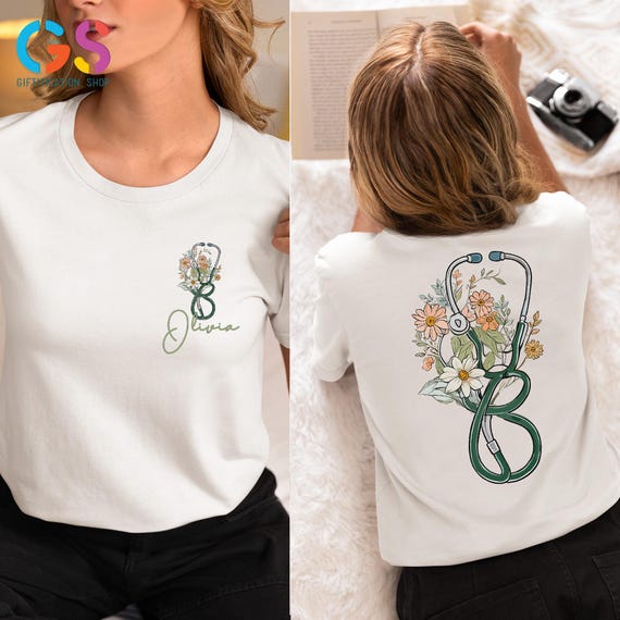 Customized Floral Stethoscope Shirt, Nurse or Doctor Shirt, Gift for Nurse,Stethoscope Nurse Gift, Stethoscope Shirt, Nurse Appreciation Tee