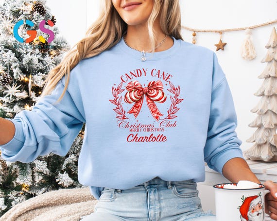 Custom Name Christmas Candy Bow Sweatshirt, Personalized Merry Christmas Hoodie, Xmas Holiday Gift For Woman