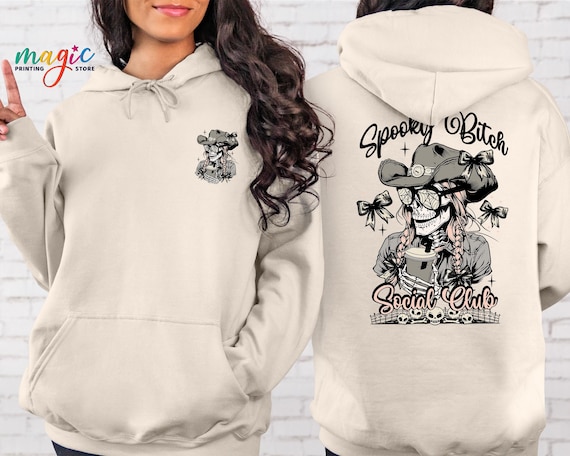 Funny Coquette Halloween Sweatshirt, Spooky Bitch Social Club Sweater, Witchy Skeleton Sweatshirt, Halloween Western Hoodie, Halloween Gift