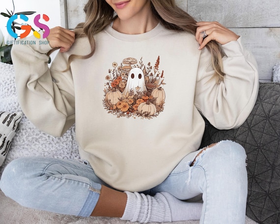 Fall Ghost Sweatshirt, Floral Ghost Sweater, Fall Clothes For Women, Cute Spooky Season Hoodie, Autumn Outfit Girls, Fall Gift for Her