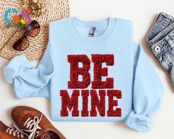 Be Mine Yarn Look Valentines Day Sweatshirt, Happy Valentine Faux Latch Hook Sweater, Romantic Couple Gift, Love Top
