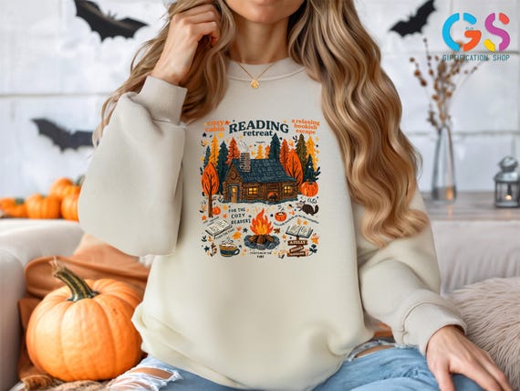 Cozy Cabin Reading Retreat Sweater, Fall Bookish Sweatshirt, Book Lover Gift for Fall Season, Autumn Readers Hoodie, Librarian Sweatshirt