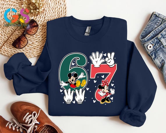Six Seven Disney Character Sweatshirt, 6 7 Xmas Holiday Sweater, Mickey And Minnie 67 Hoodie, Viral Meme Clothing