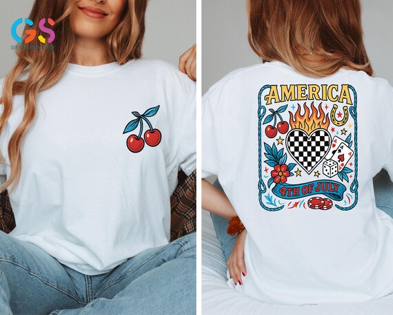 Western America Shirt, USA Heart Shirt, 4th of July Shirt, Retro Patriotic Shirt, Country Shirt, Independence Day Shirt, USA Checkered Tee