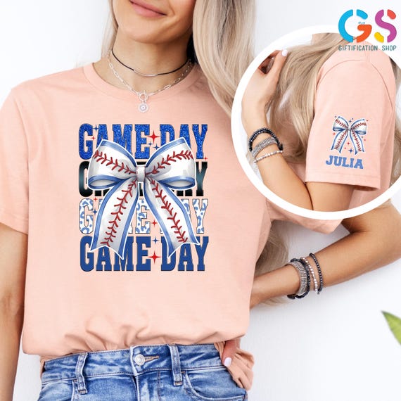 Custom Name Coquette Baseball Shirt, Personalized Baseball Gift, Baseball Mom Game Day Shirt