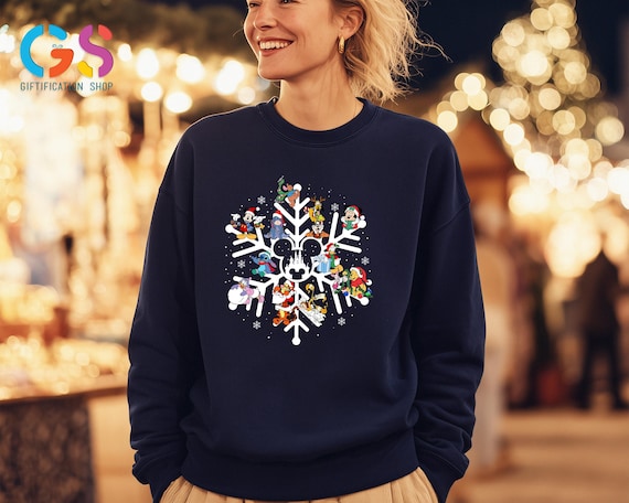 Disney Characters Snowflake Christmas Sweatshirt, Disneyland Holiday Sweater, Merry Xmas Mickey&Friends Clothing