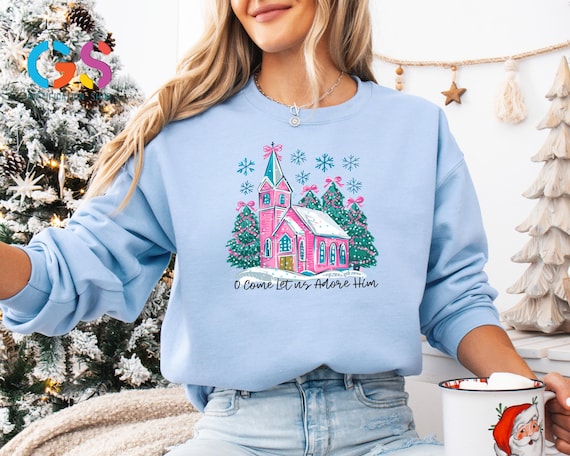 Oh Come Let Us Adore Him Sweater, Jesus Christmas Sweatshirt, Coquette Christmas Tree Hoodie, Christian Christmas Sweatshirt,Christmas Gifts