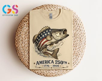 Camiseta patriótica de pesca de lubina, camiseta del 250 aniversario de Estados Unidos (1776-2026), sudadera con la bandera estadounidense, camiseta de pescador estadounidense.