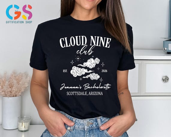 Cloud Nine Est Bachelorette Shirt,Personalized Bachelorette Shirt,Bride On Cloud 9,Custom Bach Club Tee Location and Name Bride Shirt
