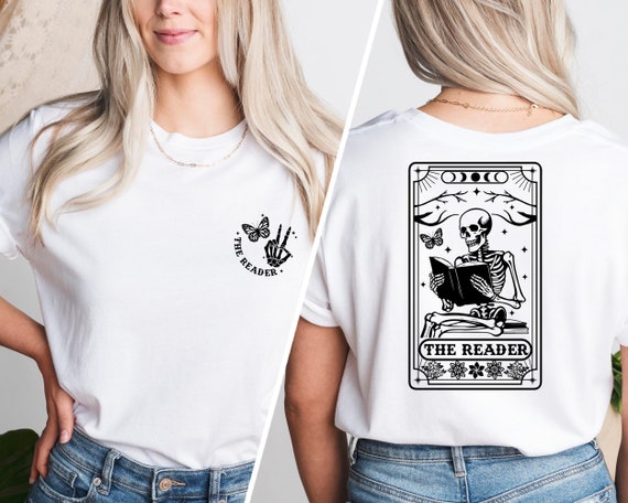 The Reader Tarot Card T-shirt, Skeleton Reading Shirt, Book Lover Gift For Women, Book Lover Shirt, Tarot Card Shirt
