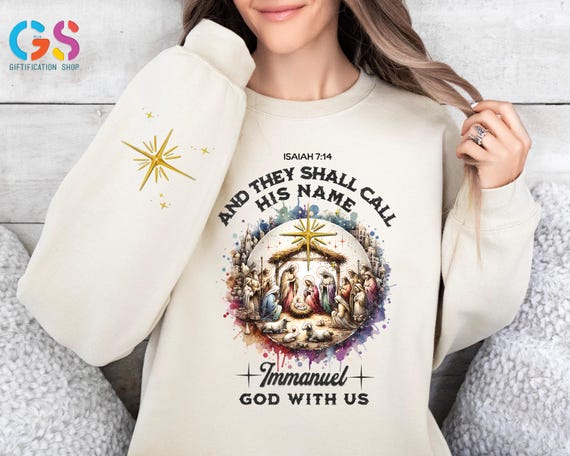 God With Us Sweatshirt, Nativity Scene Sweater, Jesus Christ Christmas Faith Hoodie, Bible Verse Holiday Birth Clothing
