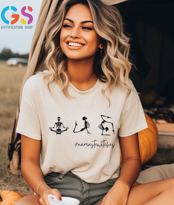 Namaste Witches T-Shirt, Yoga Skeleton Figurines Tee Shirt,Namaste Skeleton Shirt,Skeleton Yoga TShirt,Skeleton Namaste Shirt,Meditation Tee