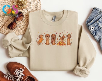 Fall Dachshund Sweatshirt, Autumn Dog Mom Sweatshirt, Cozy Season Pumpkin Tee, Wiener Dog Thanksgiving