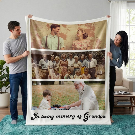 Personalized Photo Blanket Collage, Custom Picture Minky Sherpa Blanket With Text, Wedding Anniversary Birthday Gift