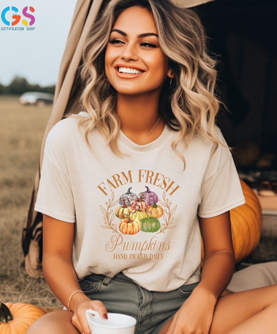 Farm Fresh Pumpkins T-Shirt, Colorful Pumpkin Shirt For Women, Cute Fall Shirt, Pumpkin Farm Tee, Shirt, Autumn Girly Shirt, Gift For Her