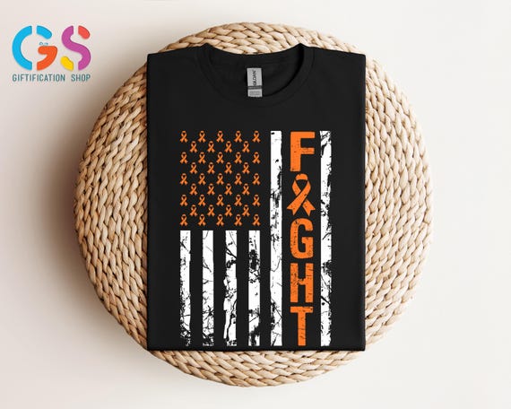 Leukemia Cancer Fight Shirt, USA Flag Shirt, Orange Cancer Ribbon Shirt, Leukemia Cancer Awareness Shirt, Cancer Warrior Tee, Cancer Gift