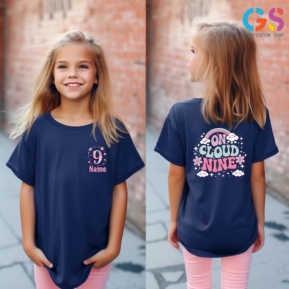 Custom Name 9th Birthday Shirt, On Cloud Nine Birthday Tee, 9th Birthday Girl Shirt, Birthday 9 Years Old Gift, Youth Birthday Shirt