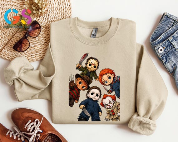 Horror Characters Sweatshirt, Spooky Scary Movie Shirt, Halloween Creepy Cartoon Gift