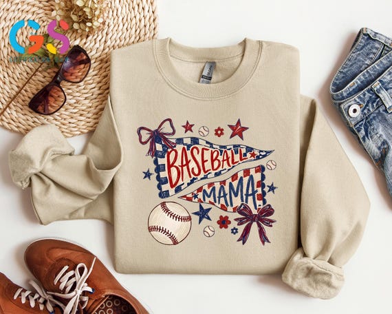 Baseball Mama Sweatshirt, Red White Blue Pennant Shirt, Game Day Tee
