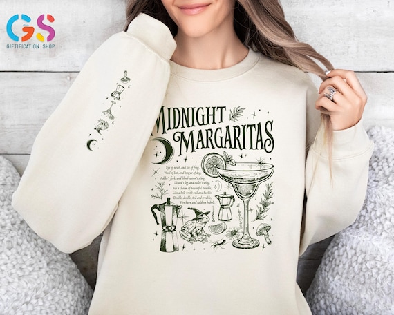 Midnight Margaritas Sweatshirt, Witchy Cocktail, Frog Margarita, Spooky Halloween Gift, Botanical Drinking